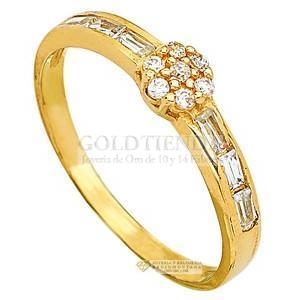 ANILLO ROSETA BAGUETTE 10K