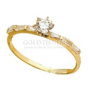 ANILLO SOLITARIO BAGUETTES 10K